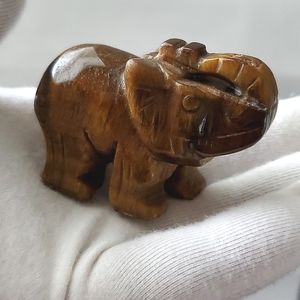 Tiger's Eye Elephant Hand Carved w/ Trunk Up